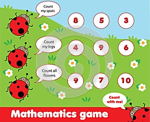 Educational children game. Counting game. Math kids activity. How many objects task