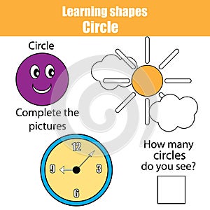 Educational children game, kids activity. Learning shapes, circle