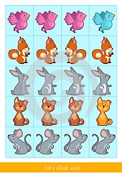 Educational children game. Logic game for kids. Find differences