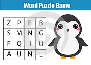 Educational children game. Word search puzzle kids activity. Animals theme. Learning vocabulary