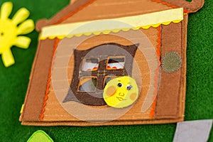 Educational felt book with wooly fairy tale toys for little children. Leisure and early development