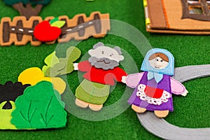 Educational felt book with wooly fairy tale toys for little children. Leisure and early development