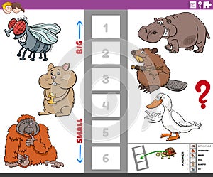 Educational game with big and small cartoon animals for children