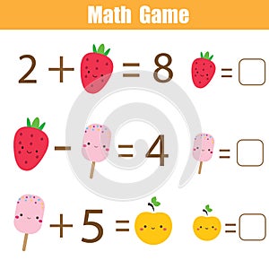 Educational game for children. Complete equations. Study Subtraction and addition