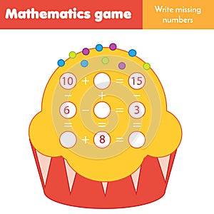 Educational game for children. Counting equations. Study Subtraction and addition. Mathematics worksheet