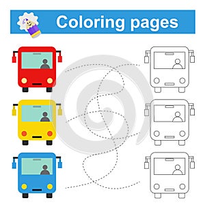 Educational game for children. Go through the maze and color the autobus according to the pattern