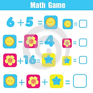 Educational game for children. Solve equations. Study Subtraction and addition