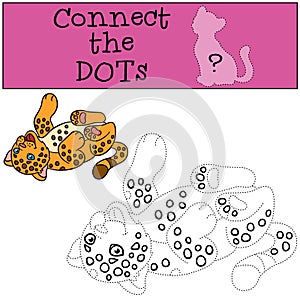 Educational game: Connect the dots. Cute baby jaguar smiles.