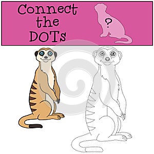 Educational game: Connect the dots. Little cute meerkat smiles.