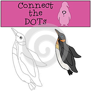 Educational game: Connect the dots. Little cute penguin swims