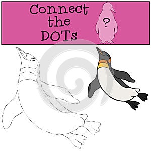 Educational game: Connect the dots. Little cute penguin swims