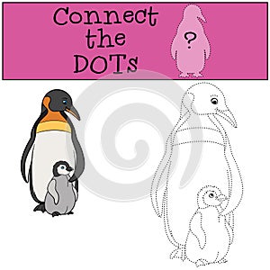 Educational game: Connect the dots. Mother penguin with baby