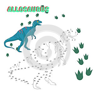 Educational game connect the dots to draw dinosaur