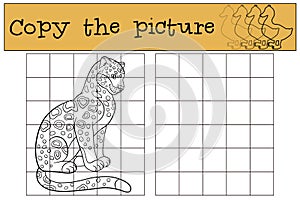 Educational game: Copy the picture. Cute spotted jaguar smiles.