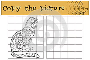 Educational game: Copy the picture. Cute spotted jaguar smiles. photo