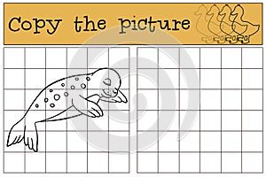 Educational game: Copy the picture. Little cute baby seal sleeps