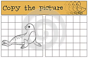 Educational game: Copy the picture. Little cute fur seal.