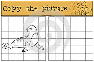 Educational game: Copy the picture. Little cute fur seal. photo
