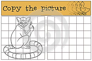 Educational game: Copy the picture. Little cute lemur. photo