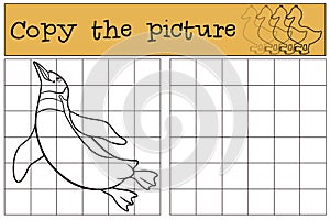 Educational game: Copy the picture. Little cute penguin swims