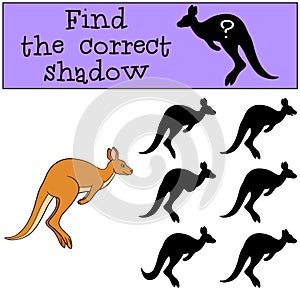 Educational game: Find the correct shadow. Little cute kangaroo.