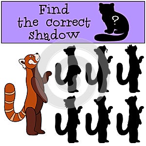 Educational game: Find the correct shadow. Little cute red panda