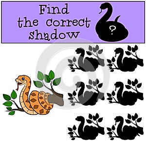 Educational game: Find the correct shadow. Little cute viper