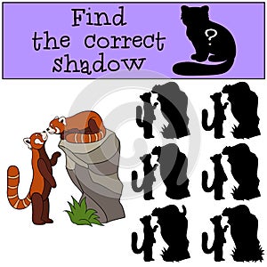 Educational game: Find the correct shadow. Two little cute pandas