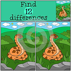 Educational game: Find differences. Cute viper smiles