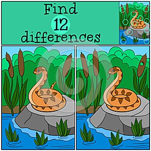 Educational game: Find differences. Little cute viper