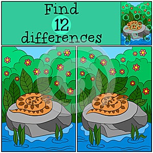 Educational game: Find differences. Little viper on the stone