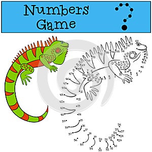 Educational game: Numbers game. Cute green iguana.