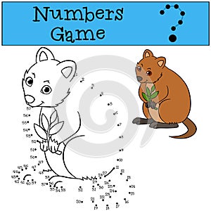 Educational game: Numbers game. Little cute quokka with plant