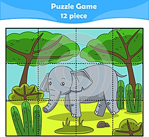 Educational Games for Kids puzzle 12 piece wild animal cute elephant