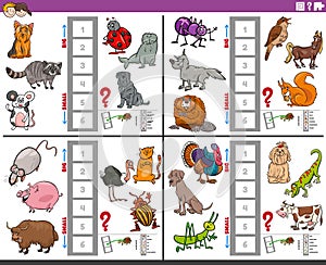 educational games set with big and small cartoon animals
