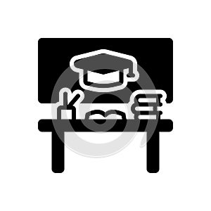 Black solid icon for Educational, desk and book photo