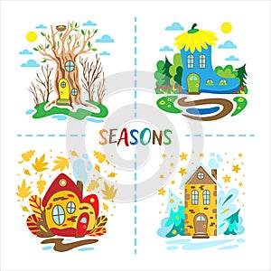 Educational illustration for little children. Seasons