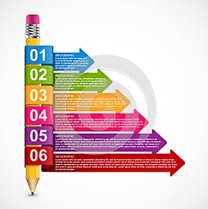 Educational Infographics template with pencil and colored arrows.