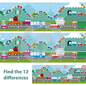 Educational kids puzzle with transport