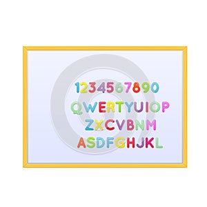 Educational magnetic board with childrens alphabet, magnets, for educational institution.