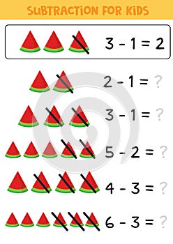 Educational math children game. Subtraction for kids