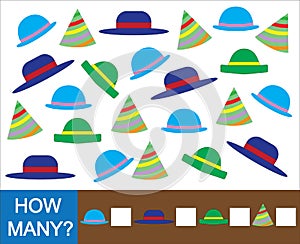 Educational mathematical game for children. Count how many hat.