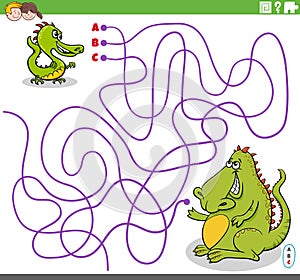 Educational maze game with cartoon baby dragon and his mother