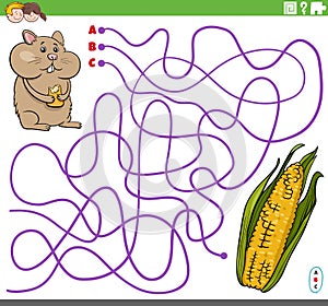 Educational maze game with cartoon hamster corn cob