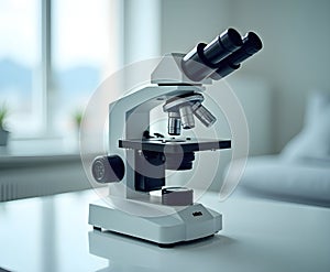 Educational Microscope for Students Isolated on White