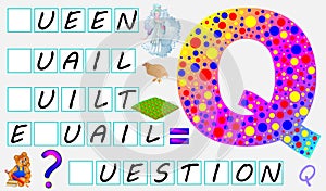 Educational page for children with letter Q for study English. Need to write the letters in the empty squares.