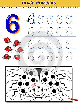 Educational page for kids with number 6. Printable worksheet for children textbook.