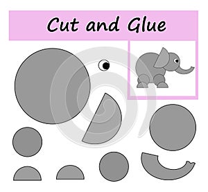 Educational paper game for kids. Cut parts of the image and glue on the paper. Cartoon elephant