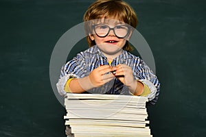 Educational process. Happy school kids. Preschooler. Ready for school. School lessons. Kid is learning in class on