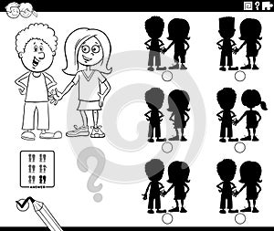 educational shadows task with girl and boy coloring page